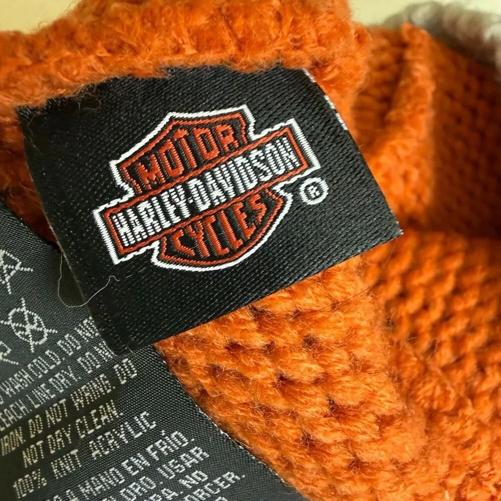 Harley Davidson orange cream knit hat unisex one size 8x8” NWOT